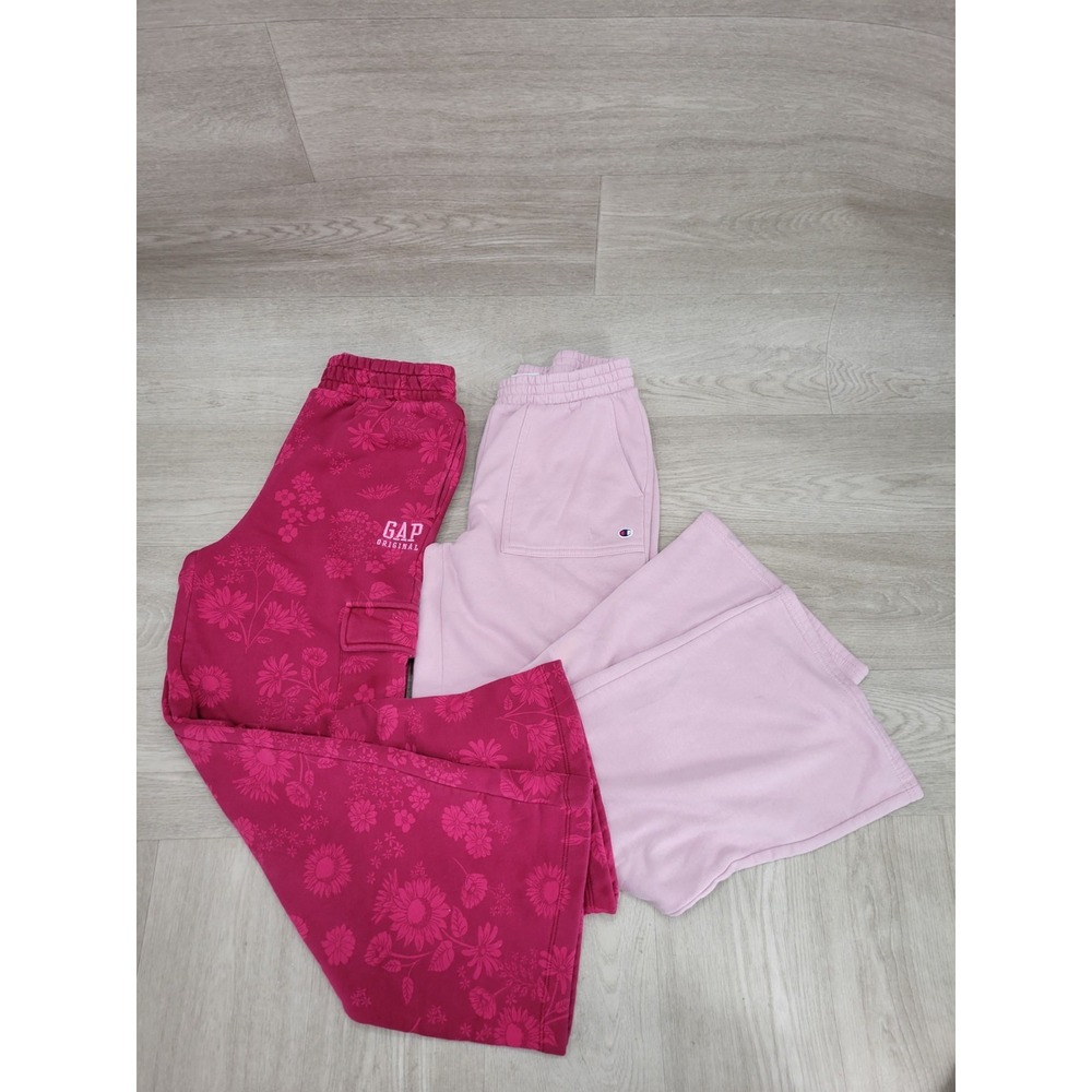 x2 Girls Sweatpants Gap Champion L 14/16 Red Pink Fleece Cargo Jogger Pants